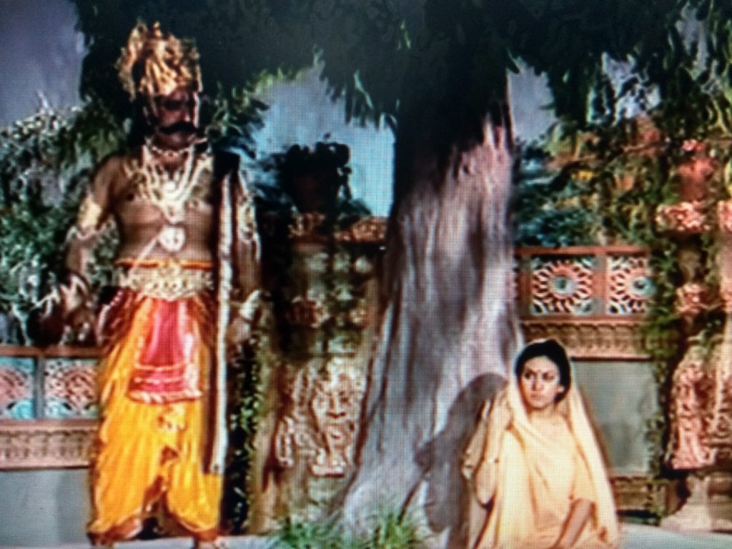Ravana tries to convince goddess Sita for marriage in Ramayana